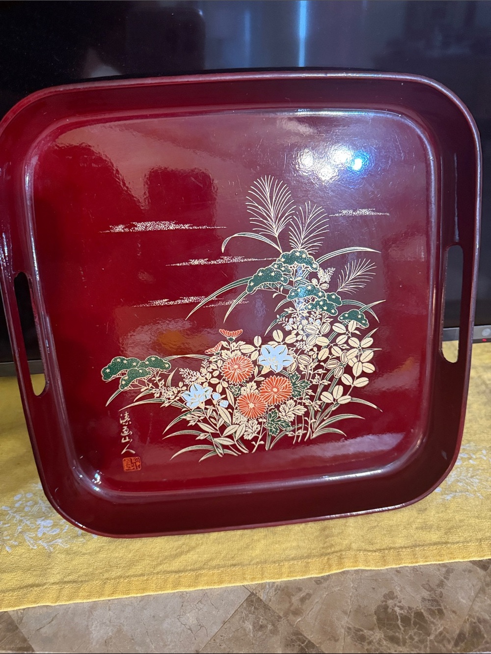 Toyo Red Japanese-Style Floral Serving Tray